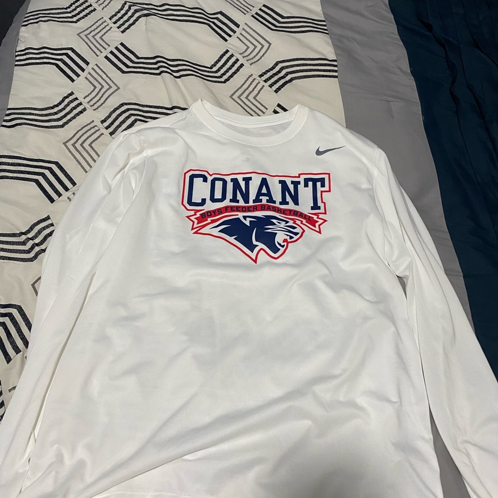 Nike White Long Sleeve Tee with Blue and Red Logo